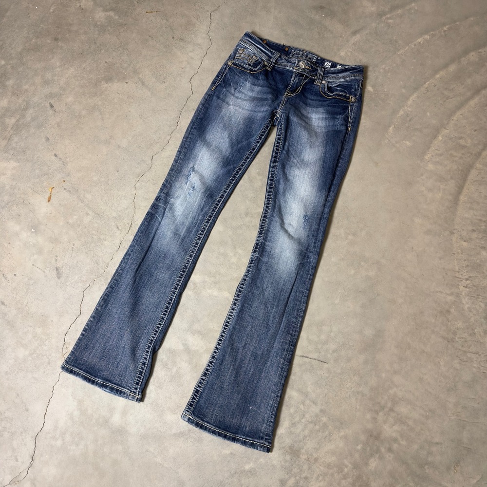Vintage Miss Me Relaxed Bootcut Jeans Women 26 Blue Med Wash Rhinestone Y2K Boho